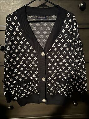 Black & White Monogram Knit Cardigan